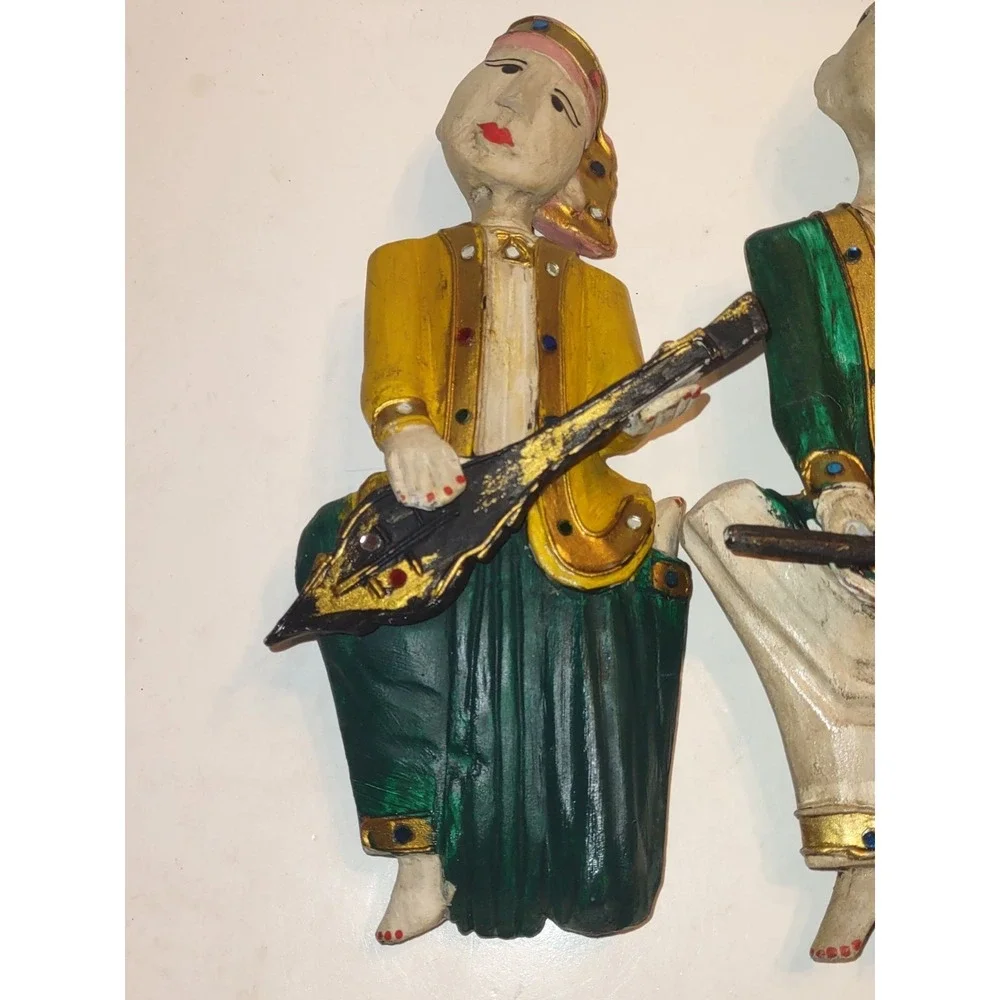 Vintage Hard Covered Wooden Musicians Wall Hanger Figurine Set of 4 Thailand 10